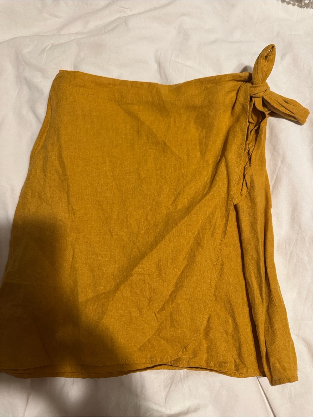 Zara Mustard Yellow Side Tie Wrap Skirt